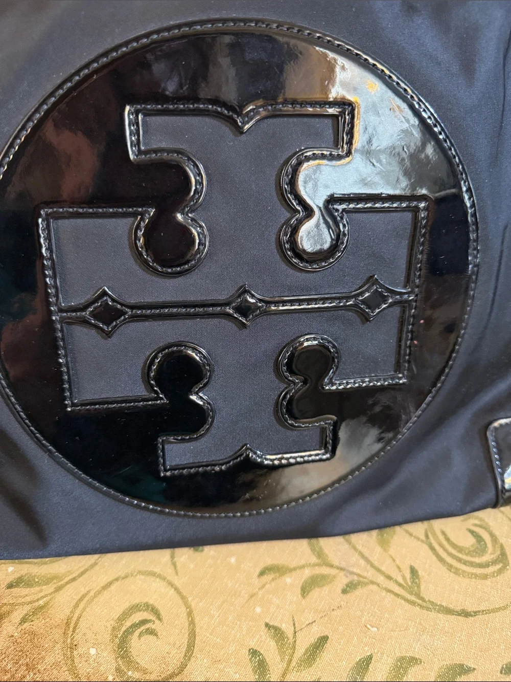 Tory Burch Large Black Nylon Tote with Patent Logo - Picture 2 of 6